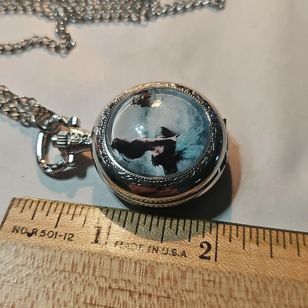 Elegant With Lady And Boat Silver Pocket Watch With Chain NWOT